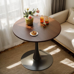 Walnut Round Table, Modern Dining Table, Dining Table, MDF Top and Steel Base Tulip Round Kitchen Table, Kitchen Table, Mid Century Coffee Table for Living Room 24 Inch, Oval Dining Table