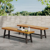 Outdoor Carlisle Benches, Sandblasted Brown + Rustic Metal (Set of 2)