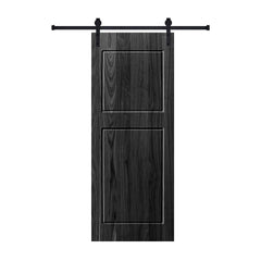 Modern 2-Panel 30 in. x 96 in. Wood Black Barn Sliding Door With Hardware kit
