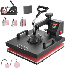 Heat Press Machine 15x15Inch 8pcs 1050W Combo Digital Multifunctional Sublimation Heat Transfer Machine Dual LED Display for T Shirts Hat Mug Cap Plate Swing Away Design
