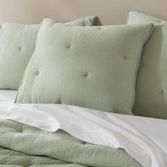 3-Piece Full/Queen Cotton Gauze Embroidered Quilt Set,Sage