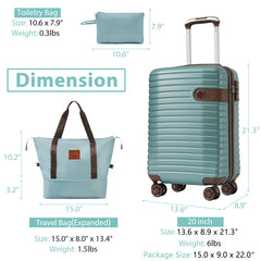 Luggage Sets 3 Piece Carry on Luggage 22x14x9 Airline Approved, Lightweight Hardshell ABS Suitcases with Wheels, 20 inch, Blue
