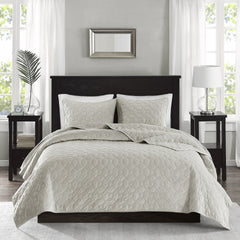 3 Piece Velvet Quilt Set Ivory King/Cal King