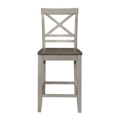 Brian 23 Inch Counter Chair, Crossbuck Backrest, Rustic Gray Wood, Brown