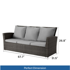 67.7" All-Weather Wicker 3-Seat Patio Sofa with Thick Gray Cushions & Black Frame