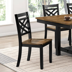 2-Tone Black Brown Finish Dining Chairs Set of 2 Modern Farmhouse Wooden Furniture