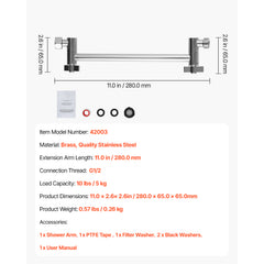 Shower Head Extension Arm Extender 11 in Adjustable Angle Height G1/2 Universal