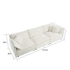 3 Piece Sofa Set Oversized Sofa Comfy Sofa Couch, 2 Pieces of 2 Seater and 1 Piece of 3 Seater Sofa for Living Room, Deep Seat Sofa White Chenille