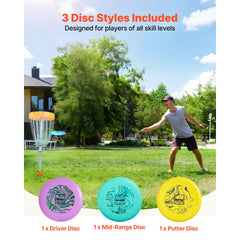 Disc Golf Set, 3 Pack Disc Golf Starter Set, Beginners Flying Discs for Full-Body Strength Training, with Putter, Mid-Range, Driver, PDGA Approved, for Outdoor Backyard, Lawn, Beach, and Park
