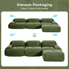 L-shaped modular sofa no assembly ergonomic design pet-friendly luxuryCorduroy Fabric fabric extra-wide curved armrests 32D high-resilience sponge for living rooms bedroom ,Olive green