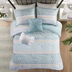 King/Cal King 5 Piece Seersucker Comforter Set with Throw Pillows
