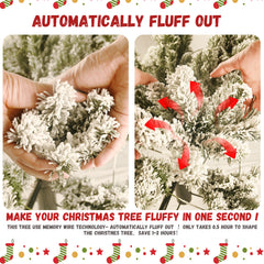 7.5ft Flocked Christmas Tree with 400L Colorful LED Lights with G45 ball, Realistic PE+PVC+Hard Needle Hinged Tree with Memory Wire, 10 Lighting Modes, Foot Switch & Stable Metal Stand