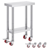 Stainless Steel Work Table with Wheels 24 x 12 x 32 Inch Prep Table with 4 Casters Heavy Duty Work Table for Commercial Kitchen Restaurant Business