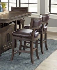 Rustic Aesthetic Dark Cherry Finish Counter Height Chair Set of 2 Wood Framed Nailhead Trim Faux Leather Upholstered Seat Kitchen Dining Room Furniture