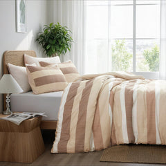 3-Piece King/Cal King Stripe Textured Print Comforter Set,Terracotta