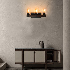 19" Rustic 3-Light Vanity Light, Industrial Bathroom Wall Sconce with Glass Shades and Wood Accent, Modern Farmhouse Lighting Fixture (No Bulbs)