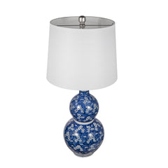 D13x25.7" Blue and White Round Two-Tiered Ceramic Vase Lamp