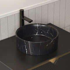 14'' Bathroom Round Ceramic Sink with Stone Pattern, No Faucet No Cabinet, Matte Black