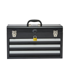 Tool Box 20.5-inch Portable Metal Tool Box with 3 Drawers Tool Organizer Black