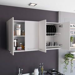 Wall Cabinet 24" H, four Doors, with two internal Shelves and internal plate and glass organizer, white