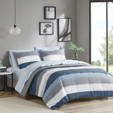 Stripe Comforter Set with Bed Sheets Blue/Grey King