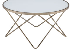 1pc Coffee Table Champagne Finish Frame Round Frosted Glass Top Mid-Century Modern Design Living Room Furniture
