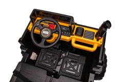24V Electric Kid Ride On Car with Remote Control, 2 Seater 24" Wideth Ride on Engineering Vehicles for Kids, Battery Powered Kids Ride on Car Yellow, 4 Wheels Vehicles Children Toys, LED Headlights