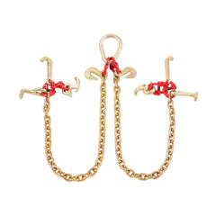5/16" x 3' G80 Tow Chain V-Chain Bridle RTJ & Grab Hooks Wrecker 10800 lbs