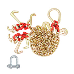5/16" x 3' G80 Tow Chain V-Chain Bridle RTJ & Grab Hooks Wrecker 10800 lbs