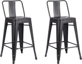 Modern Light Weight Industrial Contemporary Rustic Vintage Costal Metal Barstools with Bucket Back and 4 Leg Design, (Set of 2) (24" Seat, Distressed Black)