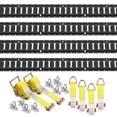 E Track Tie-Down Rail Kit, 18PCS 5' E-Tracks Set Includes 4 Steel Rails & 8 O-Ring Anchors & 4 Tie-Offs with D-Ring & 2 Ratchet Straps, Securing Accessories for Cargo Motorcycles Bikes, 2000 lbs