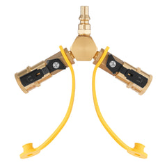 RV Propane Quick Connect Y Splitter Adapter with Shutoff Valve, 2 Way 1/4 inch Quick Disconnect Kit, Fits for RV Trailer, Quick Connect Propane Hose Connect to Motorhome Tabletop Camping Grill