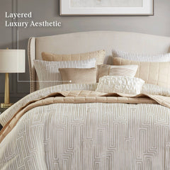 10 PCS King Luxury Jacquard Comforter Set Ivory