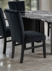 Contemporary Style 2pc Upholstered Side Chair Channel Tufted Back Seat Black Finish Dining Room Furniture