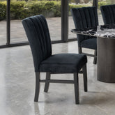 Contemporary Style 2pc Upholstered Side Chair Channel Tufted Back Seat Black Finish Dining Room Furniture