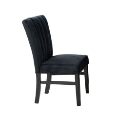 Contemporary Style 2pc Upholstered Side Chair Channel Tufted Back Seat Black Finish Dining Room Furniture