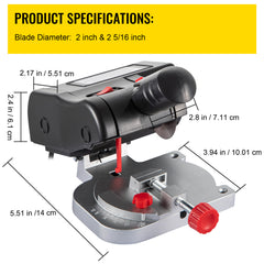 Mini Miter Cut-off Chop Saw, Two 2-5/16" Blade of Steel and Resin with 1/2" Cutting Depth, 0~45° Benchtop Miter Saw for Copper, Aluminum, Wood, Zinc in Hobby Craft