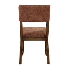 Contemporary Dining Side Chairs Set of 2 Durable Rust Color Chenille Fabric Upholstered Comfort Seat Back Wooden Furniture