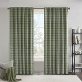 Plaid Rod Pocket and Back Tab Curtain Panel with Fleece Lining Green 50x95"