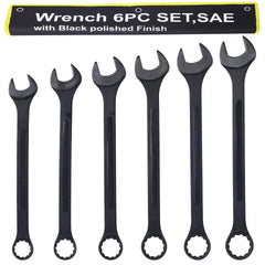 Jumbo Combination Wrench Set extra large, SAE, 6-piece, 1-3/8'' to 2'',Black Oxide, with Pouch