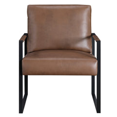Mackie Accent Armchair, Dark Brown Faux Leather, Black Metal Frame