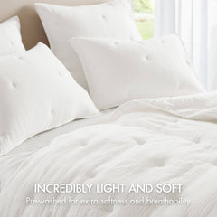 3-Piece Full/Queen Cotton Gauze Embroidered Quilt Set,White