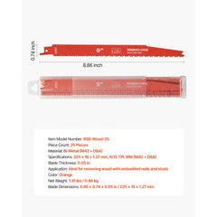 Reciprocating Saw Blades, 25 Pack, 6/12 TPI Bi-Metal Reciprocating Saw Blade Set with Universal Shank, Sharp Teeth for Fast and Smooth Cuts, for Wood and Nail-Embedded Wood Demolition, Orange