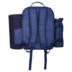 Beach Picnic Backpack Bag for 4 Person with Cooler Compartment Navy Blue