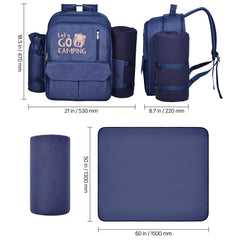 Beach Picnic Backpack Bag for 4 Person with Cooler Compartment Navy Blue