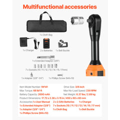 Cordless Ratchet Wrench, 3/8 inch Drive, 230 RPM, up to 66 ft-lbs of Torque, Battery Powered Electric Ratchet Wrench Set with Two 2.0Ah Batteries, Charger, Sockets, Adaptors and Cloth Bag
