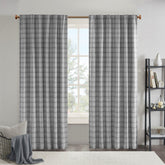 Plaid Rod Pocket and Back Tab Curtain Panel with Fleece Lining Grey 50x95"