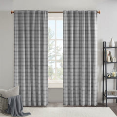 Plaid Rod Pocket and Back Tab Curtain Panel with Fleece Lining Grey 50x95"