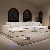137.8*68.9"Modular sectional sofa seat,Upholstered compressed couch for living room,Bedroom,Apartment,No assembly required,5PC free combination,Plush corduroy fabric,WHITE