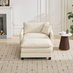 Cloud Sofa Ottoman only, Modern Sectional Couch, for Living Room Bedroom and Apartment, Comfy Double Layer Upholstered Seat Cushion, Breathable Chenille Fabric, Beige